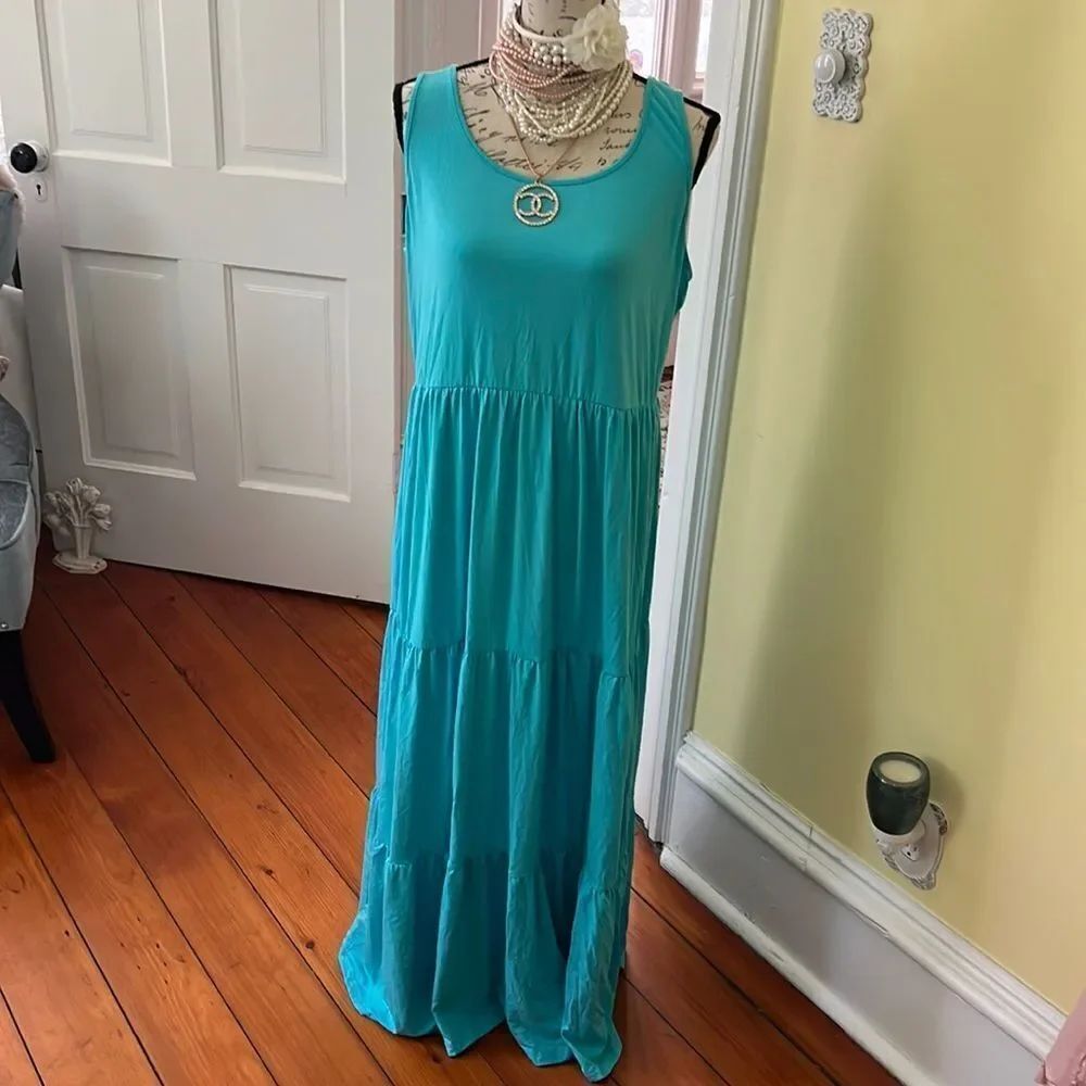 *Tiffany Blue* NWOT! Stretch Tiered Maxi Dress JRS XL 12/13/14/15
